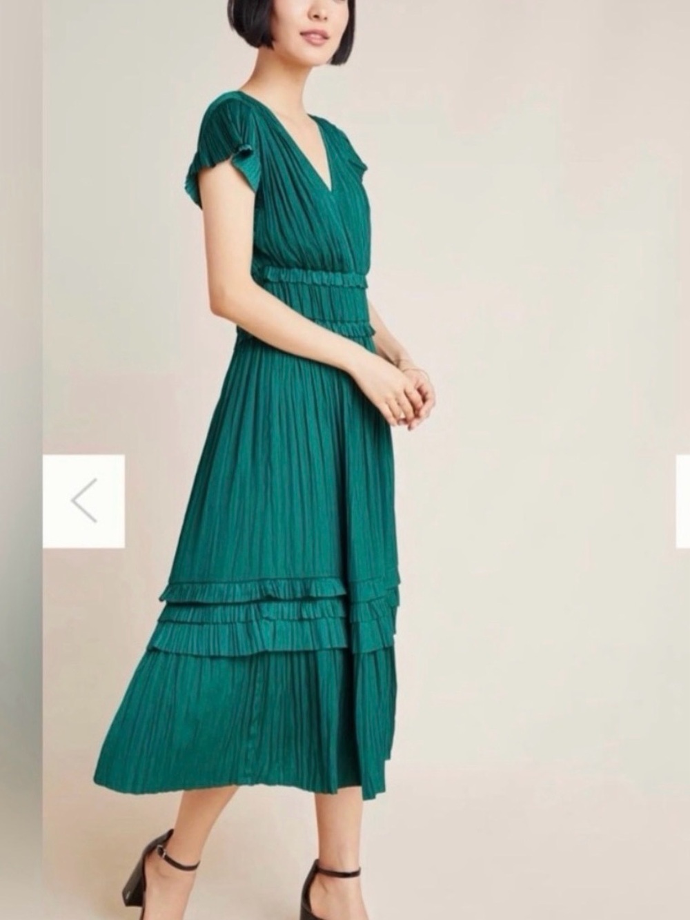 Anthropologie Current Air Emerald Green Pleated Midi Dress
